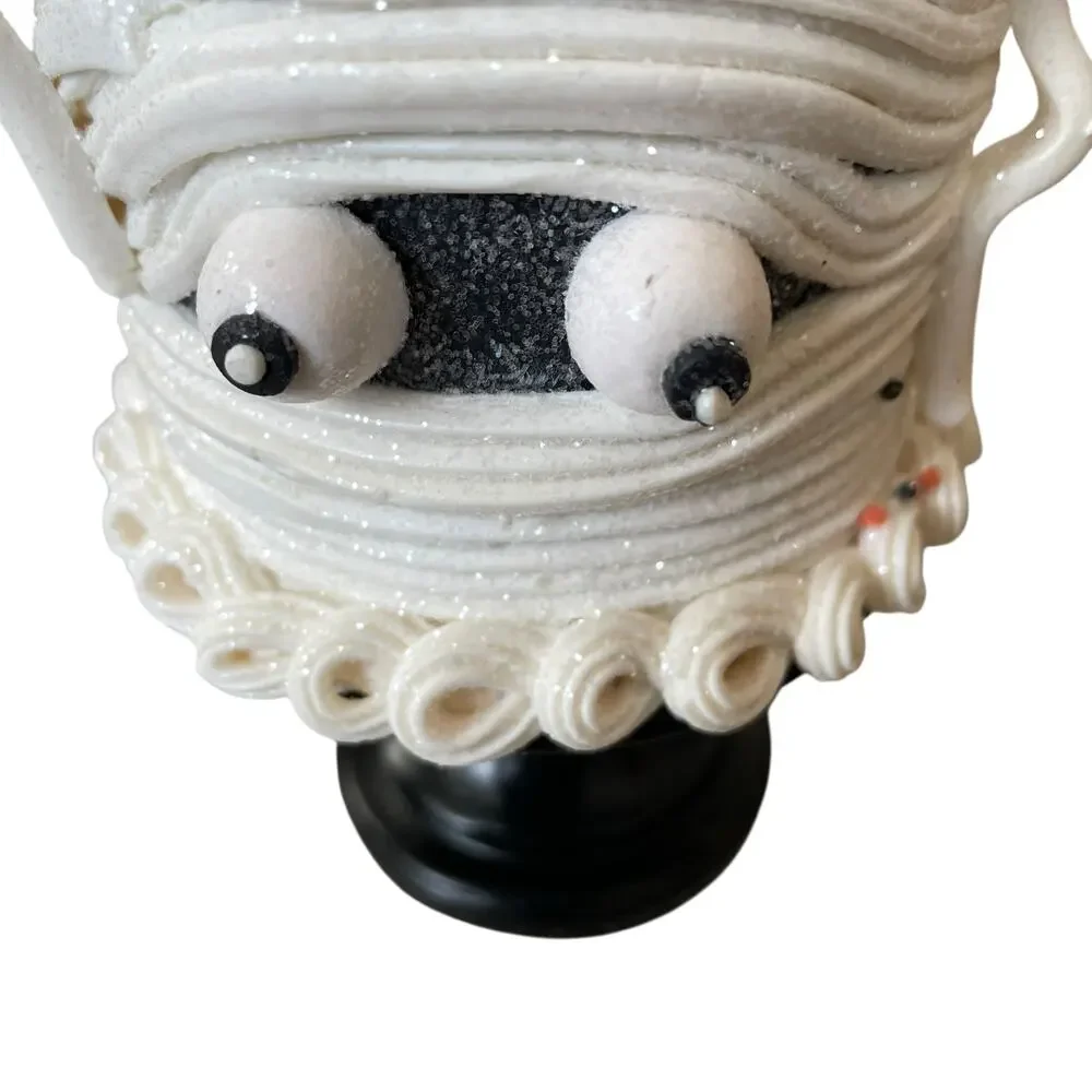 Happy Halloween CANDY CORN LANE Mummy Cake On Stand Super Cute Table Decor NEW